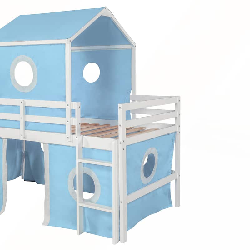 Twin Size Loft Bed with Slide Tent and Tower