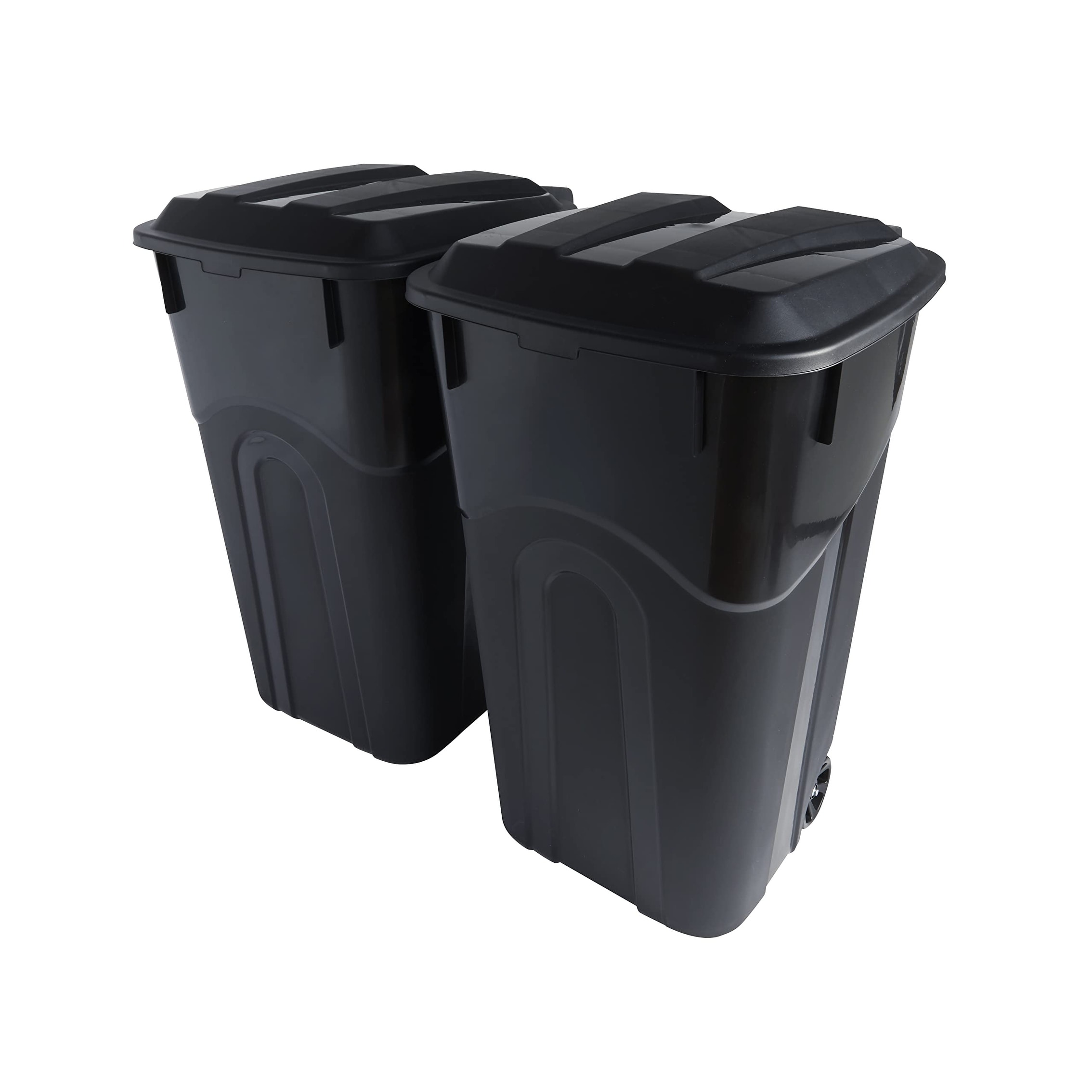 32 Gallon Wheeled Outdoor Garbage Can with Attached Snap Lock Lid and Handles, Perfect Backyard, Deck, or Garage Trash Can, 2pcs - Black