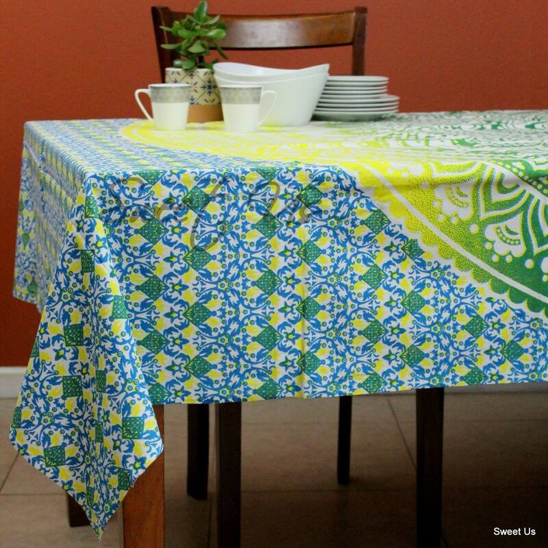Cotton Stunning Tie Dye Floral Tablecloth Rectangle - 60 x 98 in