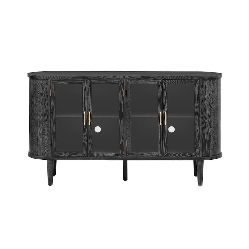 Roomfitters Farmhouse Wood Sideboard with Glass Doors, Adjustable Shelves, Dining Kitchen or Living Room Storage