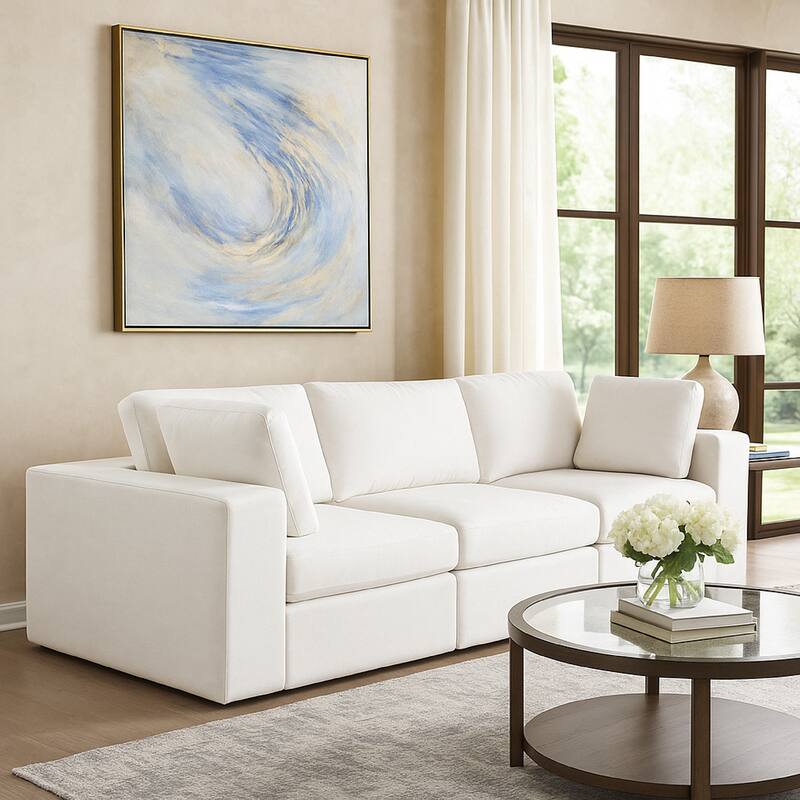 Lipi 3pc Modular Sofa Set, Mist White, 120 Inch Solid Wood Frame