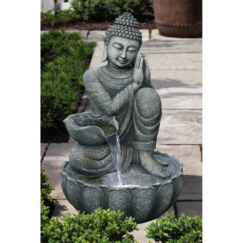 32.25" LED Lighted Sitting Buddha Outdoor Water Garden Fountain