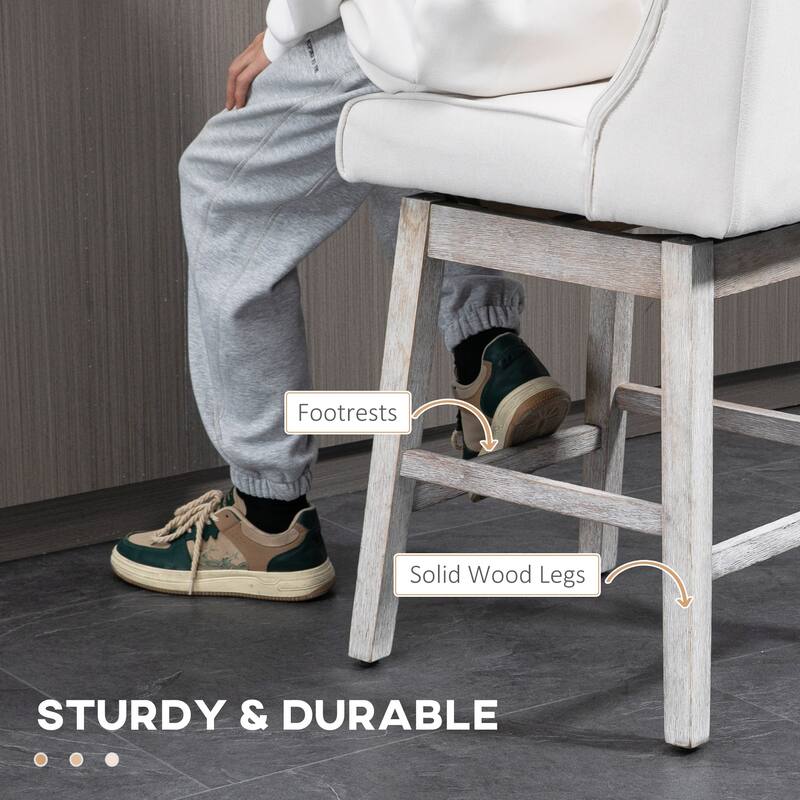 180 Degree Swivel Barstools Counter Height Bar Stools with Solid Wood Footrests and Button Tufted Back