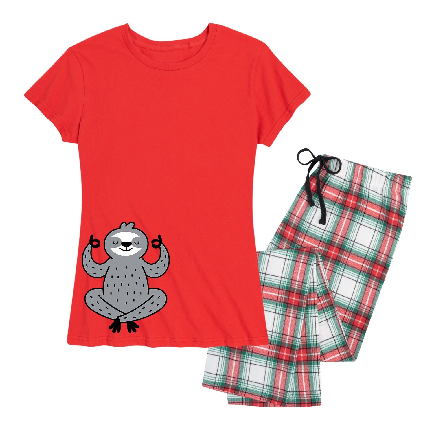 Shop Yoga Sloth Women S Pajama Set Red Red And Green Plaid Overstock 30014271