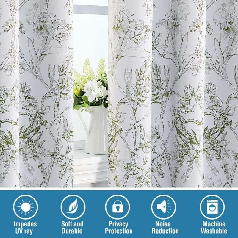 Living Room Camellia Floral Blackout Curtains 96 Inches