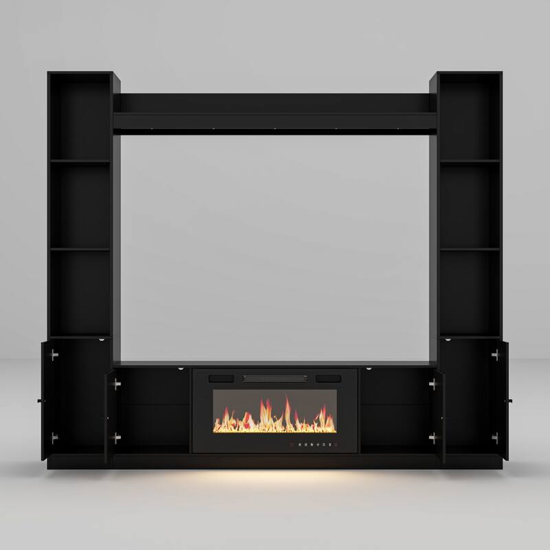 Entertainment Hub w/Fireplace Insert Compatibility Sleek Media Center