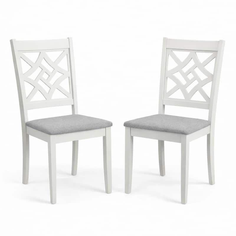 Traditional Dining Chairs, Set of 2, White Finish with Grey Polyester Upholstered Seats Solid Rubberwood - Set of 2 - Dining Height