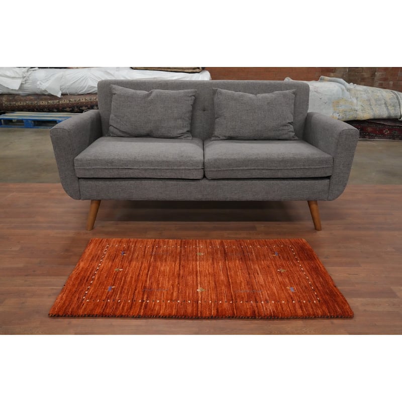 Hand Knotted Oriental 100% Wool Carpet Tribal Animal Pictorial Oranges & Rust Gabbeh Area Rug - 4' 0'' X 2' 2''