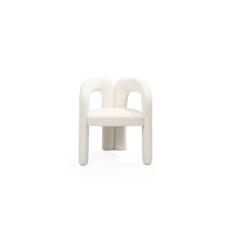 HomeRoots White Boucle Partially Open Back Dining Arm Chair - 25.00 in. x 30.00 in. x 23.00 in.