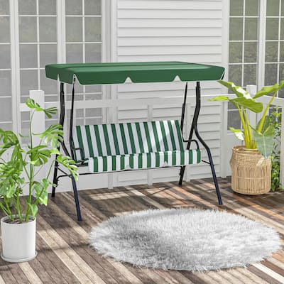 3-Person Patio Swing with Canopy, Steel Frame, Cushions, Armrests