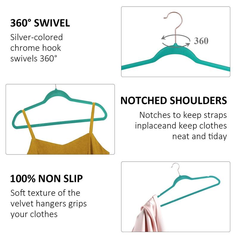 Javlergo 50/100 Pack Velvet Hangers, Heavy Duty Non Slip & Space-Saving Cloth Hangers with 6 Finger Clips & Tie Rack
