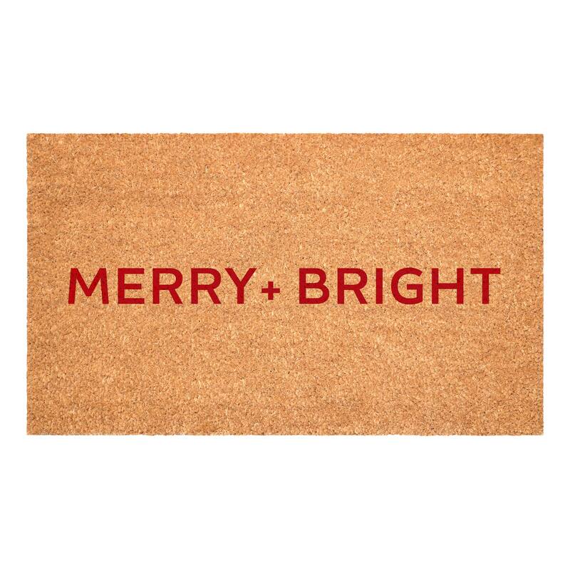 HomeRoots 17" X 29" Brown And Red Christmas Merry and Bright Outdoor Coir Door Mat - 17.00' X '29.00