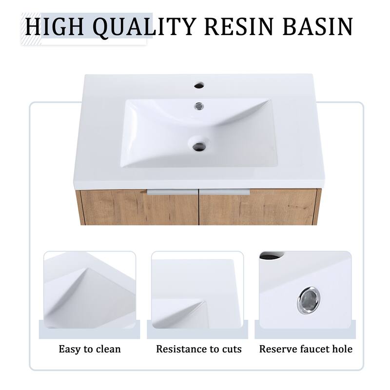 Wall Mounted Bathroom Vanity with Double Doors, Resin Sink, Eco-Friendly Plywood, Soft Closing Hinges - 71.1in L Plywood