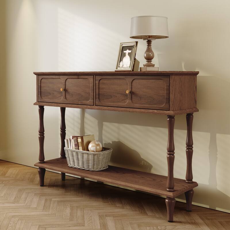 Mid-Century Console Table with 2 Doors for Entry and Living Room