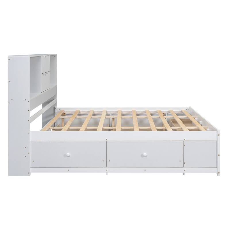 Queen Size Platform Bed with Storage Headboard and 8 Drawers