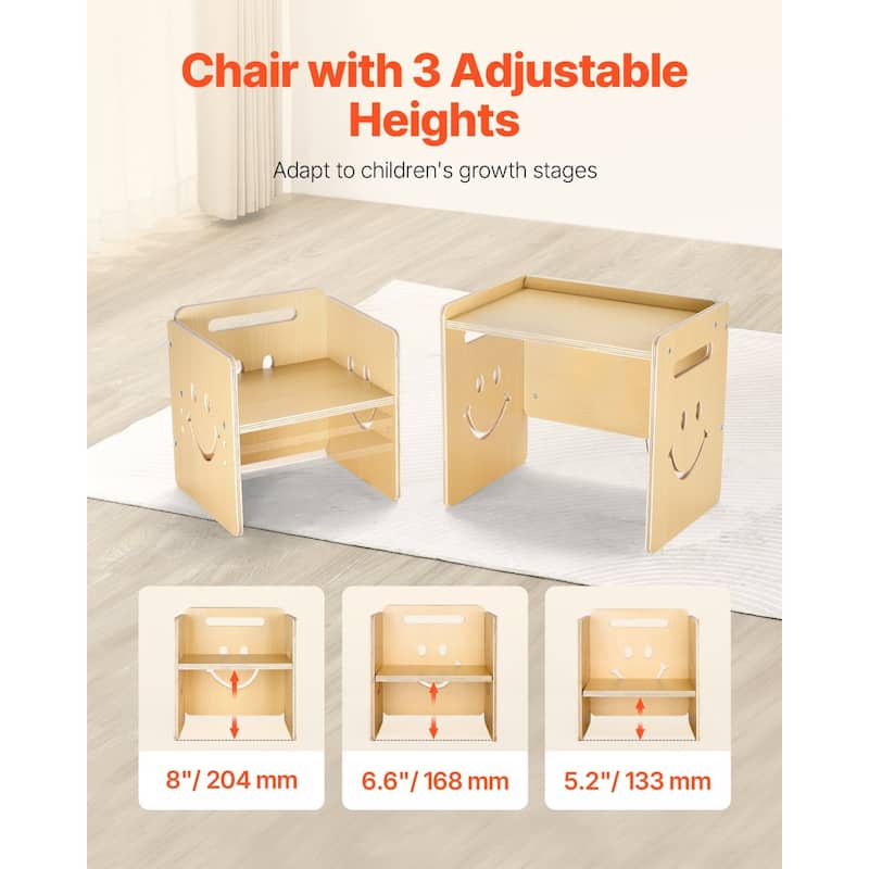Natural Wood Poplar Montessori Table Set with Chalkboard & Adjustable Height - 16.7 x 11.8 x 15.2 in