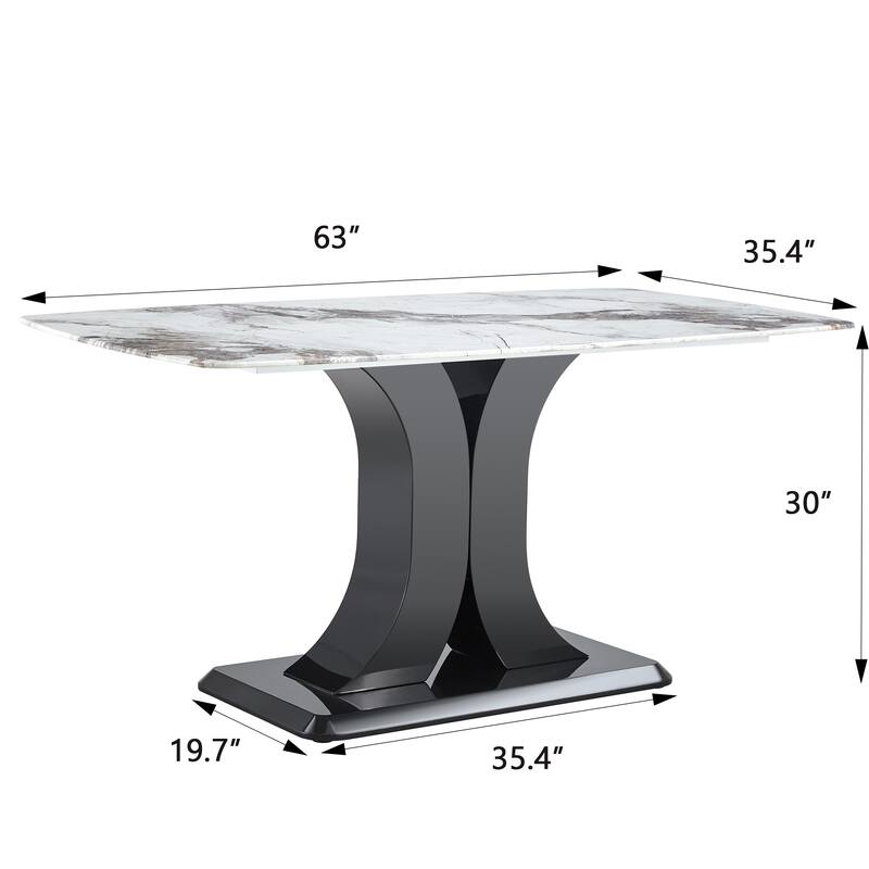 Modern Dining Table Set with Convertible Base, Luxury Rectangular Kitchen Table for 6