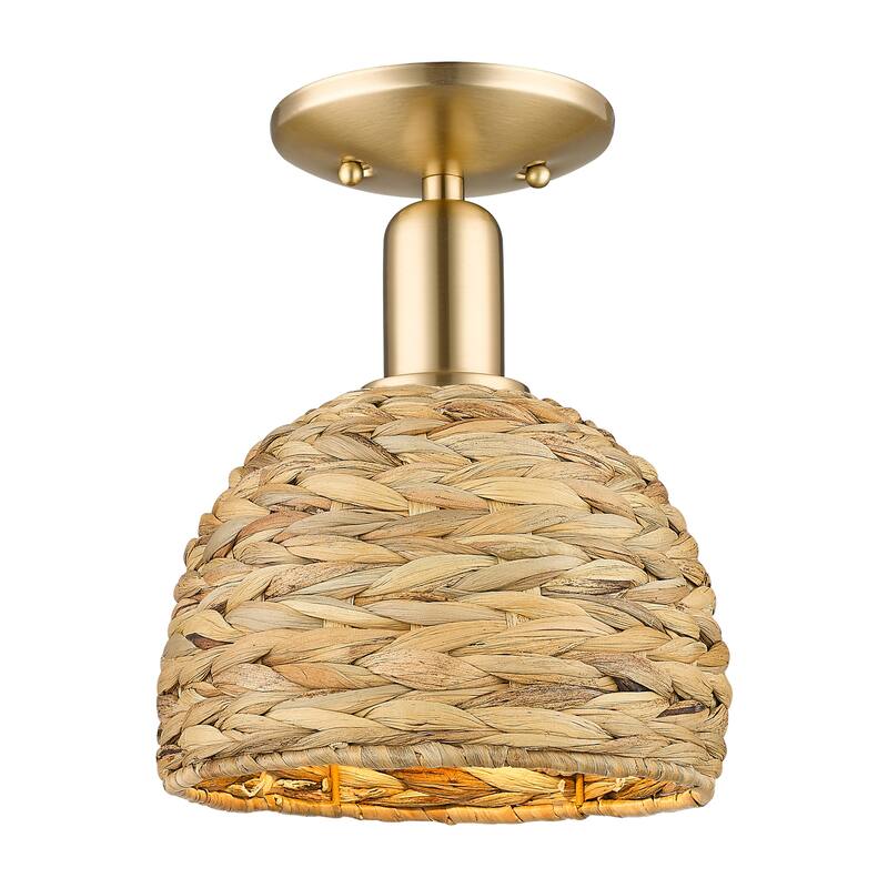 Innovations Lighting Endless Possibilities Arcadia - Woven Rattan - 1 Light 8" Semi-Flush Mount - Champagne Bronze