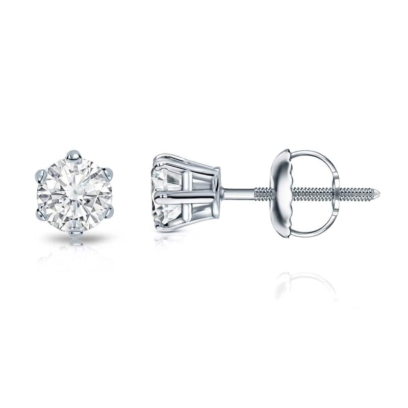 Auriya 14k Gold 1/3ctw Round Diamond Stud Earrings 6-Prong (I-J, SI2-SI3) - White