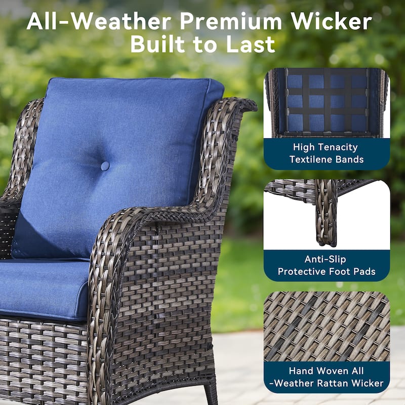 Outdoor Wicker High Back Club Chair Grey-Blue - Grey