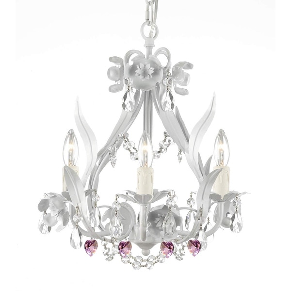 White Iron Crystal Flower Plug in Chandelier Lighting with Pink Crystal *Hearts*. Opens flyout.