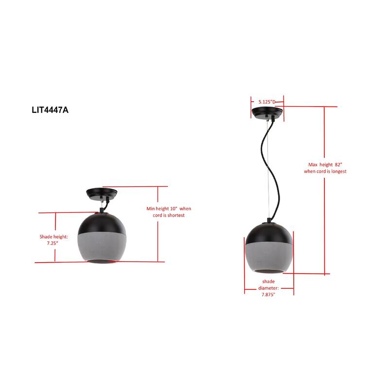 SAFAVIEH Lighting Kira Adjustable 1-light Grey / Black Pendant - 7.875"x7.875"x10-82" - 8" W x 8" D x 10-82" H