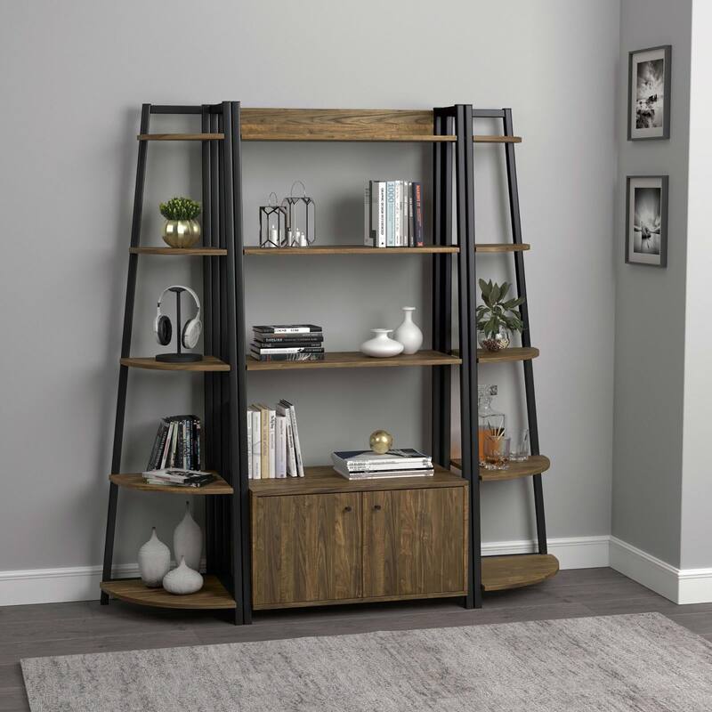 Aged Walnut 5-Tier Corner Bookcase