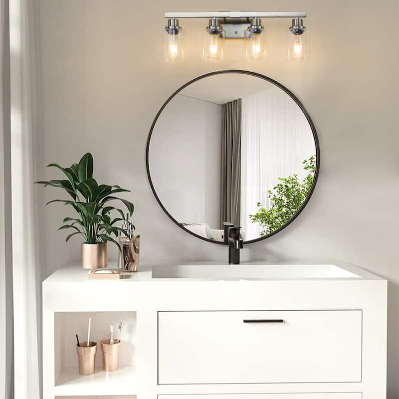 24" 4-Light Vanity Light with Clear Glass Shades, Modern Iron Metal Bathroom Wall Fixture for Mirror (No Bulbs)
