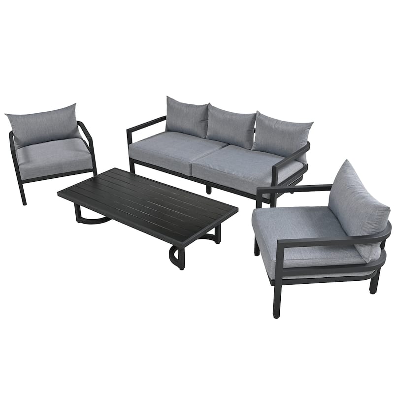 Roomfitters 4-Piece Outdoor Steel Sofa Set with Coffee Table, 3-Seater Couch and 2 Armchairs for Patio Garden