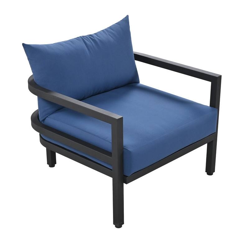 4-Piece Patio Furniture Set, Outdoor Sectional Sofa Set Steel Conversation Set with Loveseat, 2 Armchairs and Coffee Table