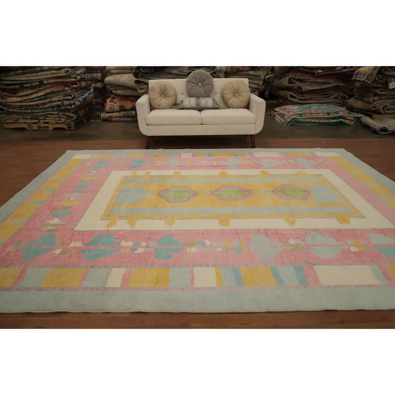 Hand Knotted Oriental 100% Wool Carpet Modern Geometric Multi-Colored Gabbeh Area Rug - 12' 0'' X 9' 3''
