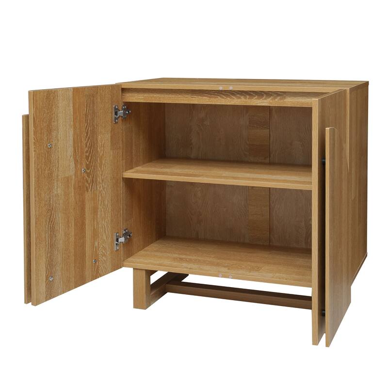 Wood Sideboard Buffet, Storage Cabinet with Adjustable Shelf, Accent Cabinet with Handle-Free Fan-Shaped Doors