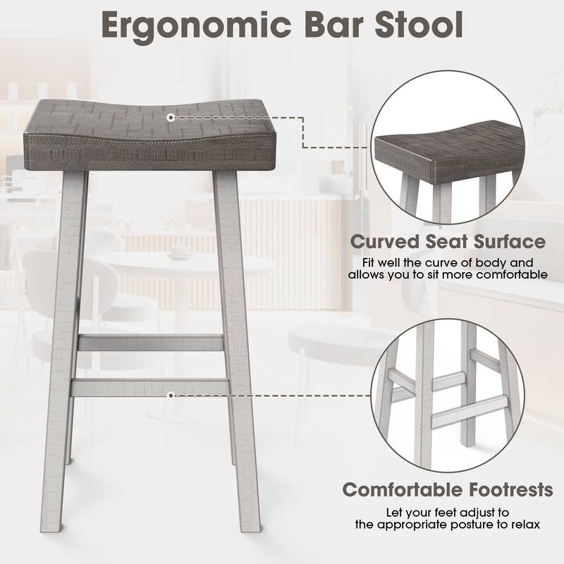 31" Farmhouse Gray Solid Wood Backless Set of 2 Saddle Stool
