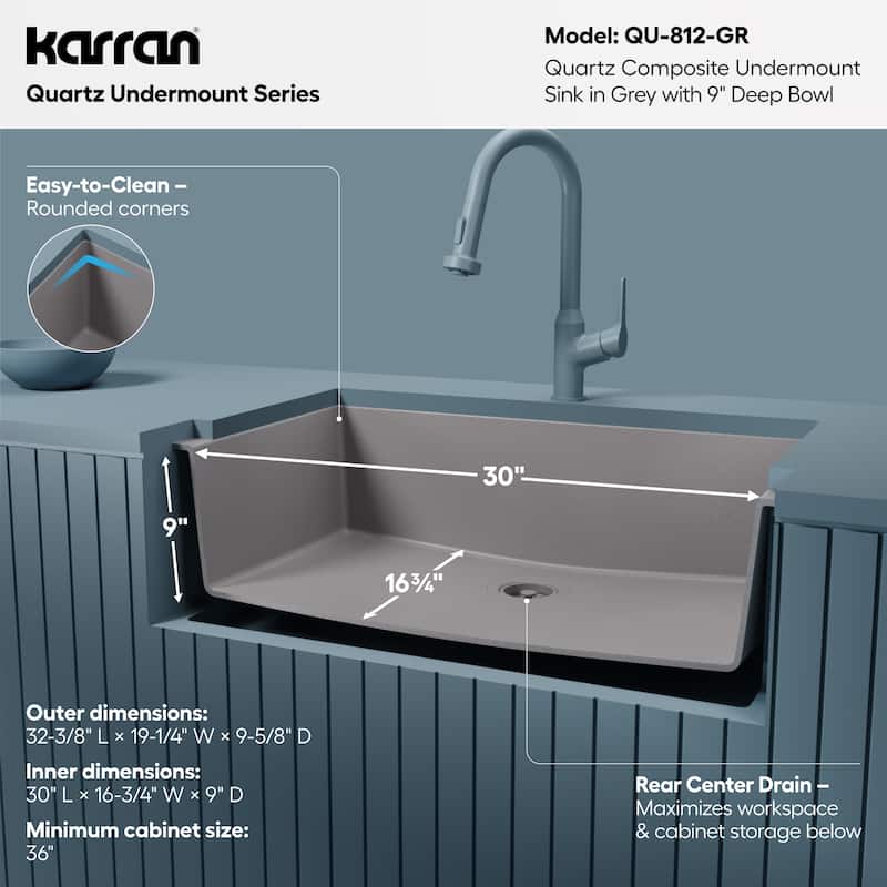 Karran Undermount 32.5 in. Large Single Bowl Quartz Kitchen Sink