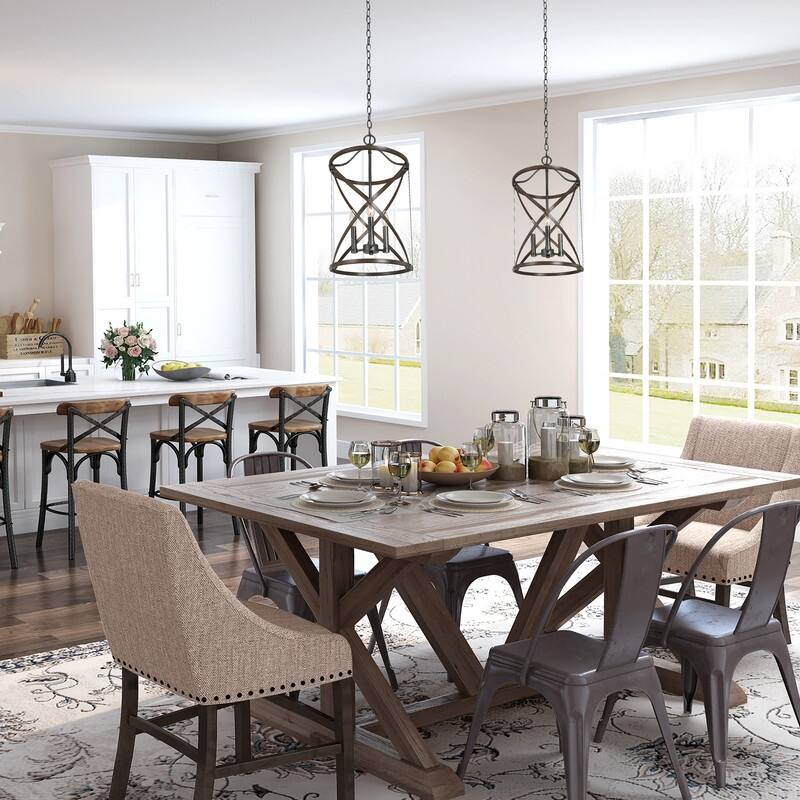 Halam Modern Farmhouse Barn Drum Chandelier Bronze Metal Island Pendant Lighting