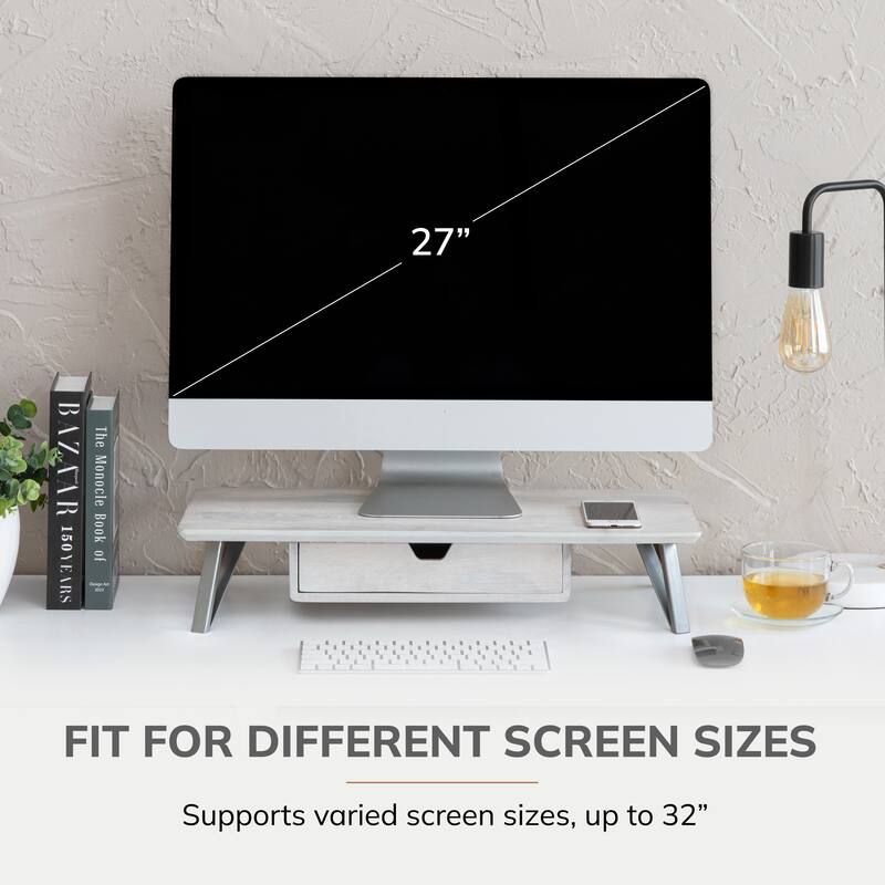 Jani Wood Monitor Stand Riser Desk - Ergonomic Design Stand, Desktop Organizer Table for Home, Office Workspace, Gaming Desk