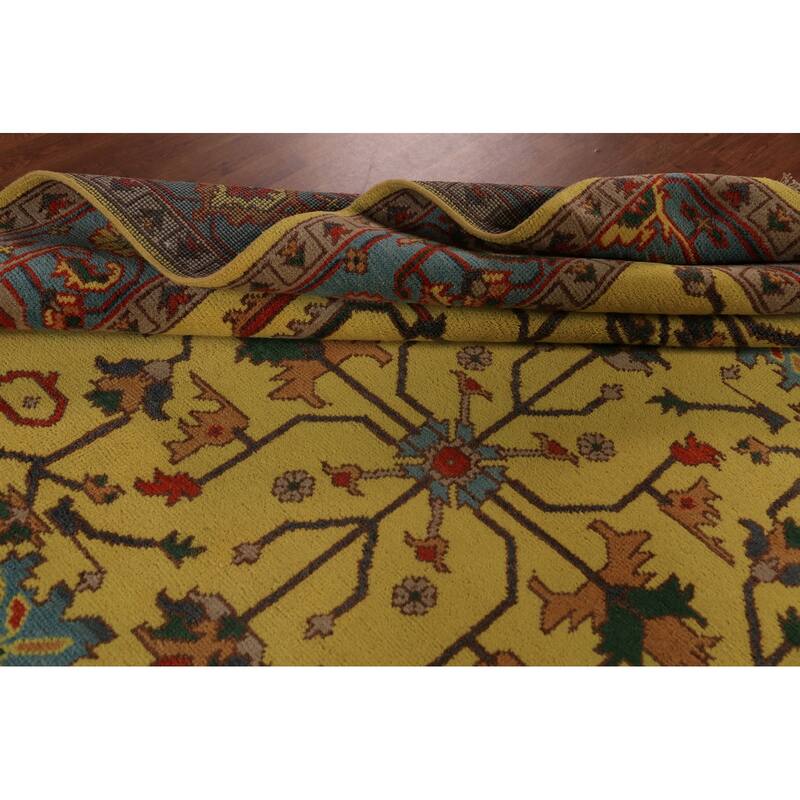 Yellow Oushak Indian Area Rug Hand-Knotted Wool Carpet - 8'10"x 11'10"