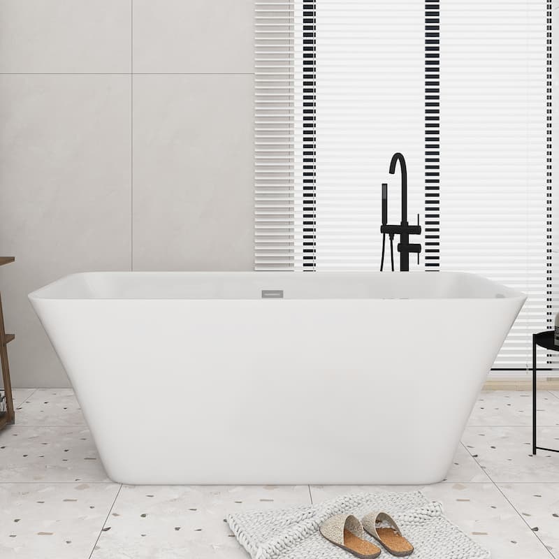 Acrylic Freestanding Flatbottom Soaking Bathtub in Glossy White - 66.14'' x 29.53'' x 22.83''