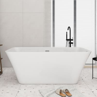 Acrylic Freestanding Flatbottom Soaking Bathtub in Glossy White