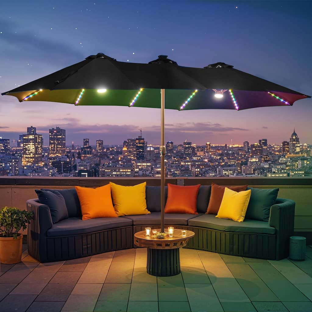 XIZZI Outdoor Patio Umbrella with Solar LED Lights and Base