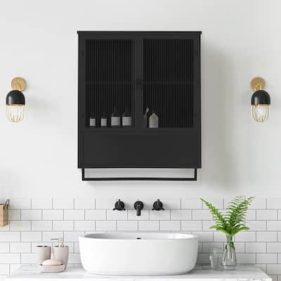 Modern Wall Cabinet with an Open Shelf and Towel Rack