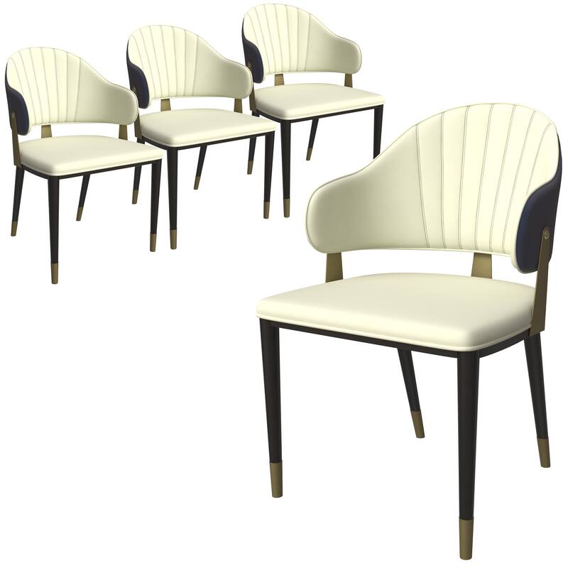 Leather Dining Chair in Iron Set of 4 with Gold Accents Design Modern Ergonomic Side Arm Chair - Blue