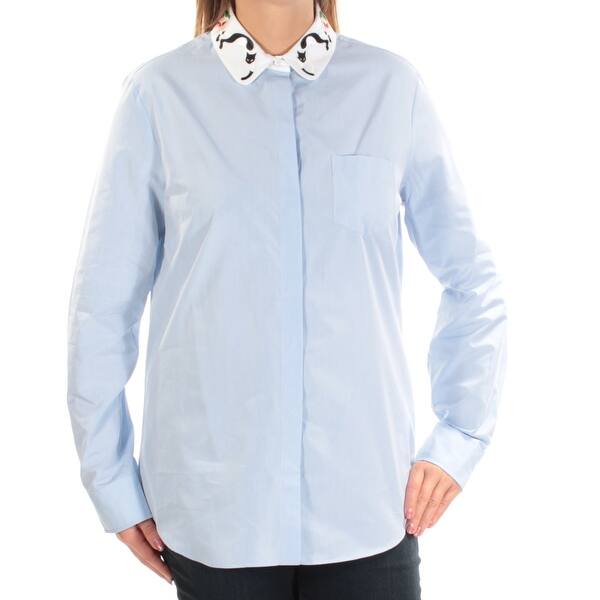 Shop Womens Light Blue Cuffed Collared Button Up Top Size 12