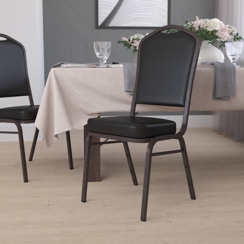 Crown Back Stacking Banquet Chair - Black Vinyl/Gold Vein Frame