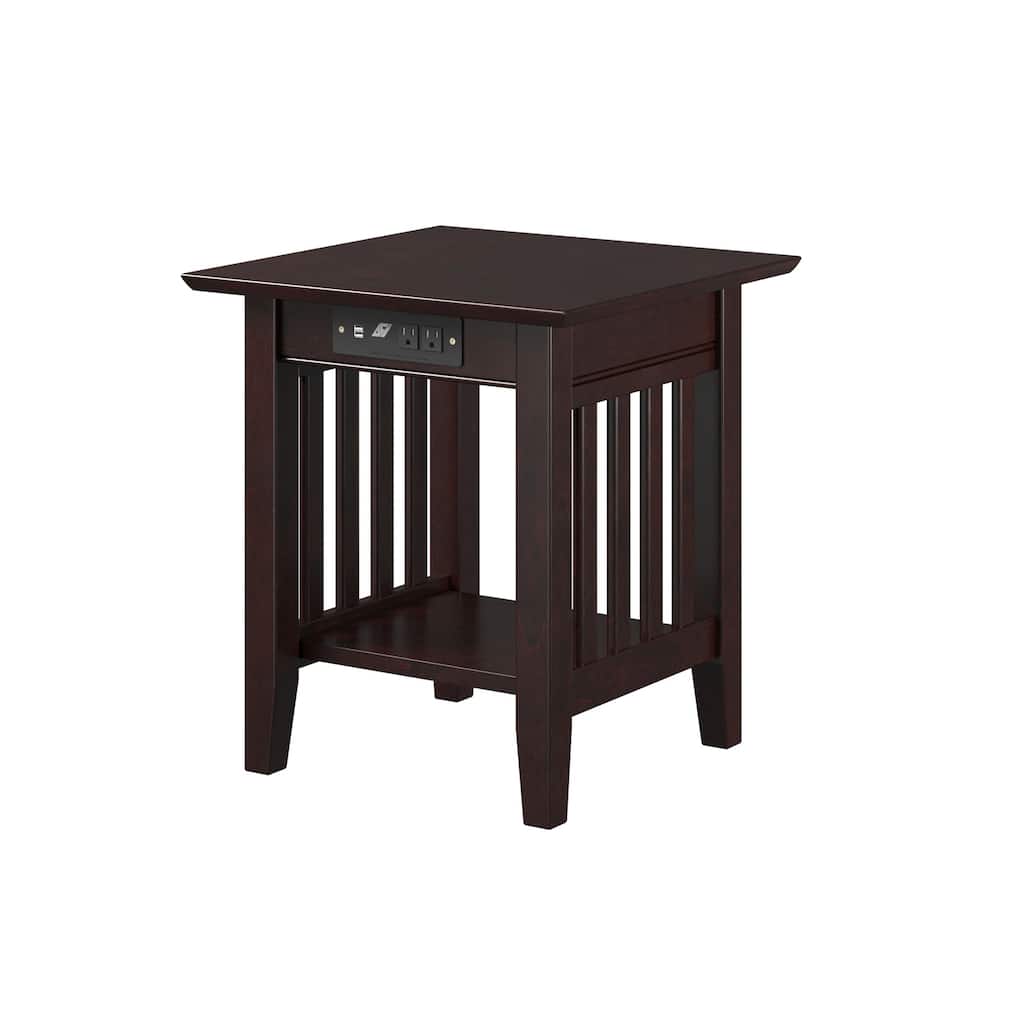 Modern End Table with Charging Station - USB Ports & Power Outlets - Living Room Accent Table - 22