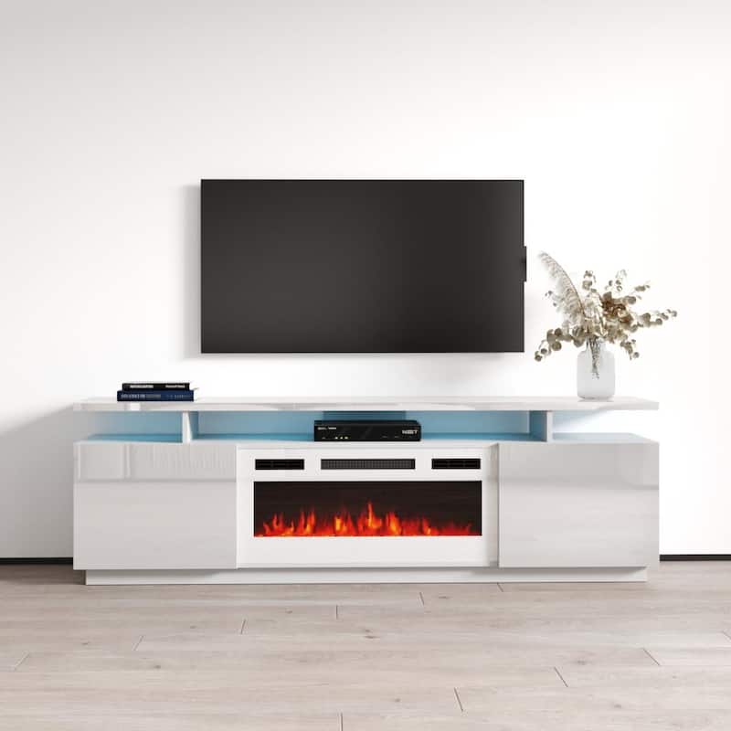 Eva-KWH Modern 71-inch Electric Fireplace TV Stand - White