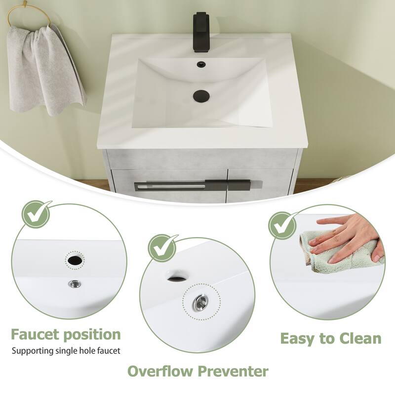 24" FreeStanding Bathroom Vanity with Sink, Floor Stand Bathroom Vanity with Soft Close Door and Adjustable shelf