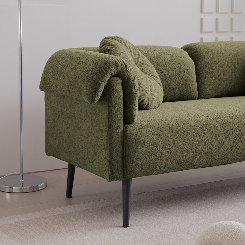 Faux Lamb Wool 68.5" Sofa with Stylish Throw Pillows, Small 2-Seater for Apartments, Living Rooms, and Bedrooms