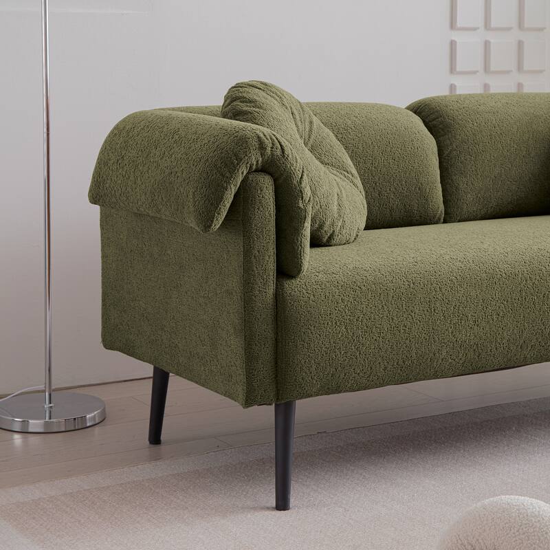 Modern Faux Lamb Wool Sofa with 2 Throw Pillows