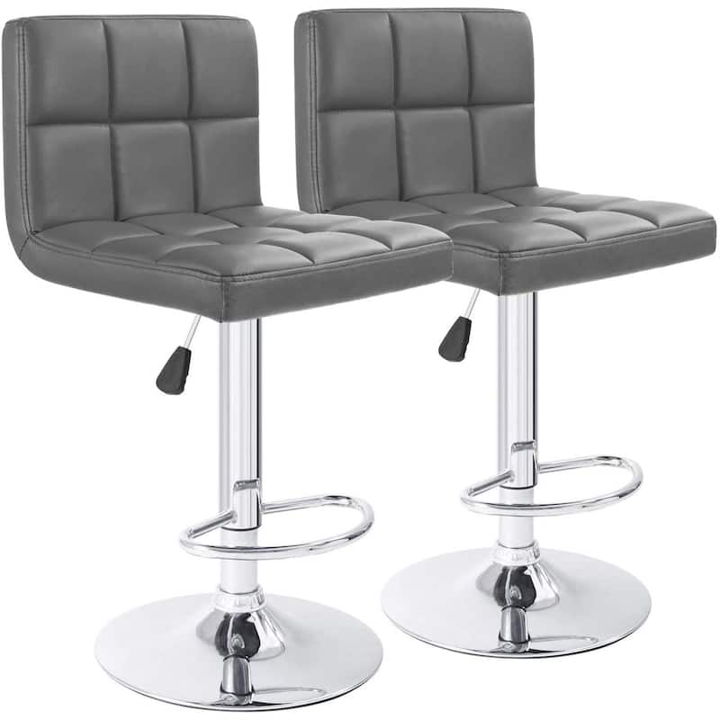 Bar Stools Adjustable Armless Swivel PU Leather Barstools Set of 2 - Grey